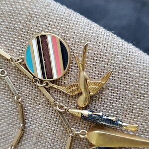 JETT STELLA & DOT CHARM MULTI STRAND NECKLACE BIRD FISH PINEAPPLE EYE